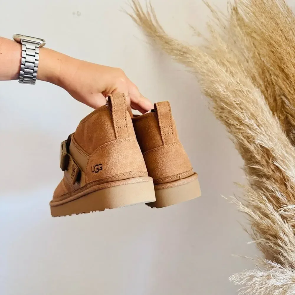 NEW UGG Brown Tan Suede Fur Lined Neumal Boot Slip On Chukka Ankle Booties 9